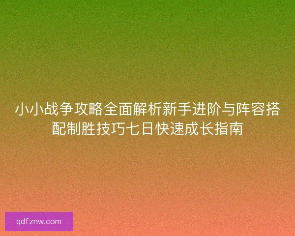 小小战争攻略全面解析新手进阶与阵容搭配制胜技巧七日快速成长指南
